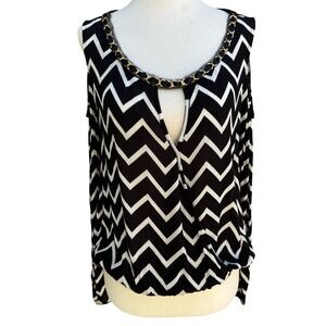 Pretty Good Chain Neckline Chevron Cold Shoulder Flowy Wrap Blouse Black Women M